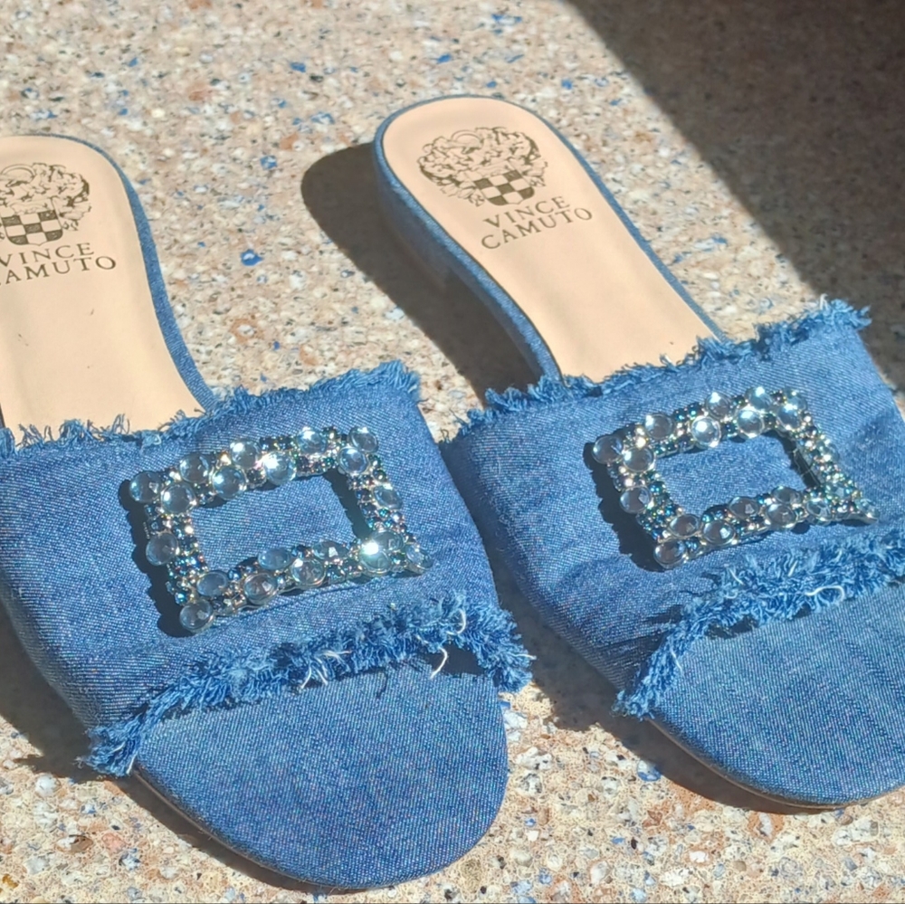 Vincent Camuto  embellished denim slides size 8.5.